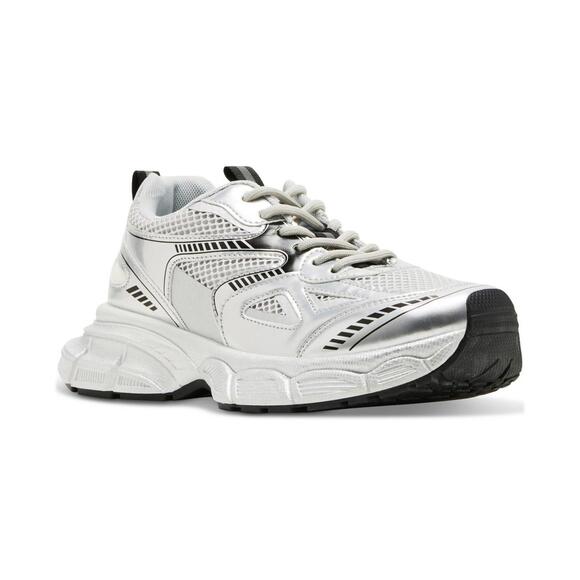 Madden Girl Shoes - Madden Girl Women's Playy Chunky Lace-Up Sneakers, Silver, 8M/38.5EU